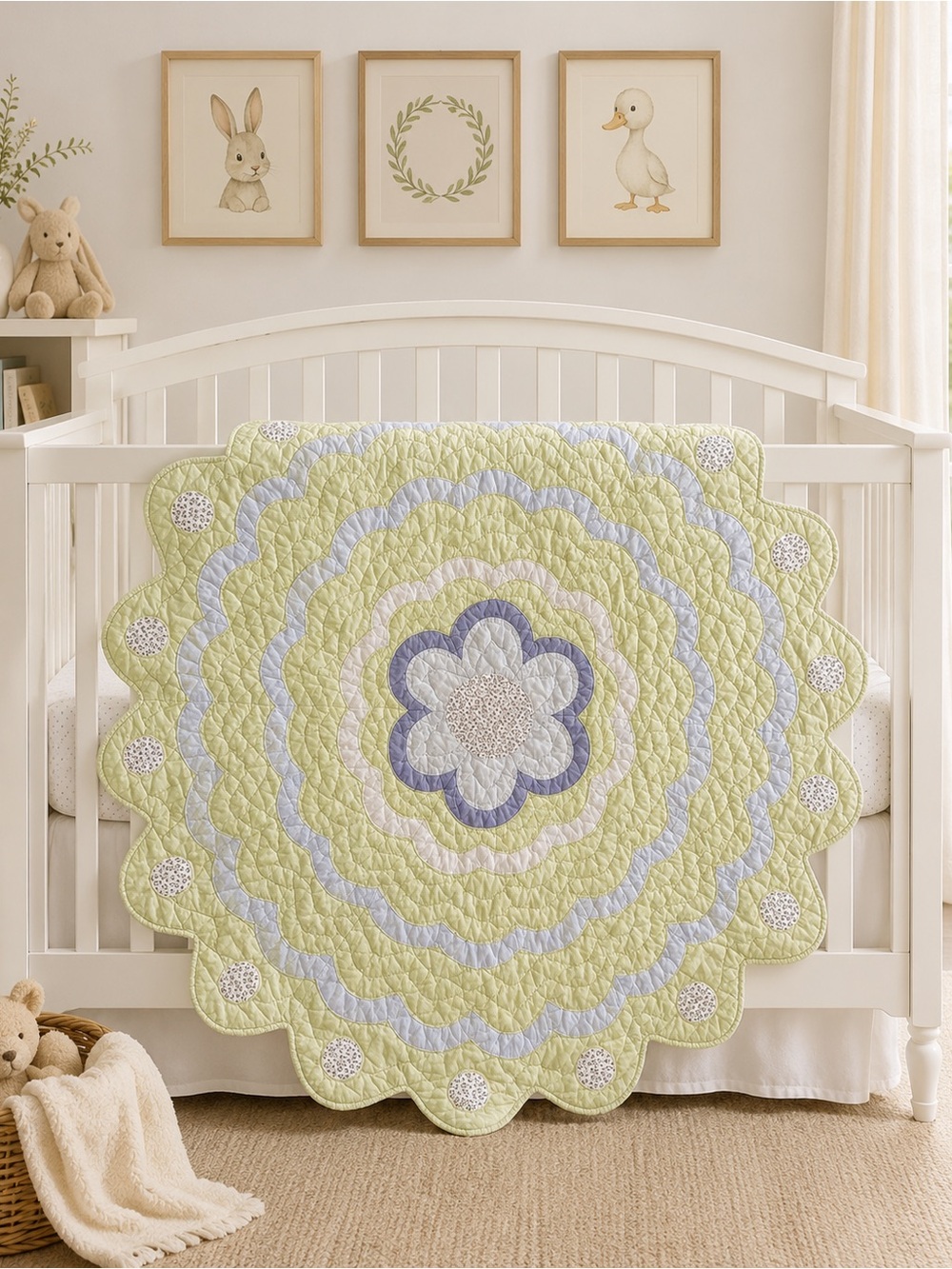 NWOT Pottery Barn Kids Baby Crib Quilt 46 In Flower Can Be Used As Tablecloth